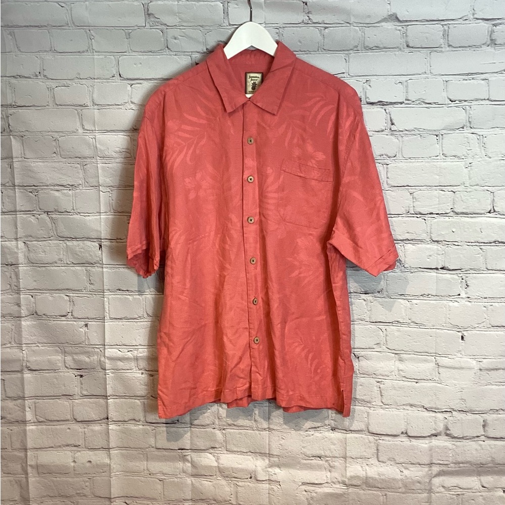 JAMAICA JAXX HEAVYWEIGHT SILK SALMON HAWAIIAN SHIRT EUC SZ XL